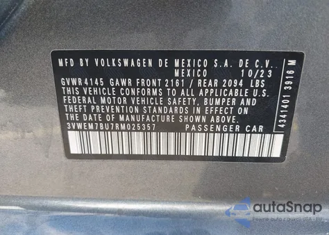 2024 Volkswagen Jetta 1.5T Se из США, поврежденный, VIN 3VWEM7BU7RM025357